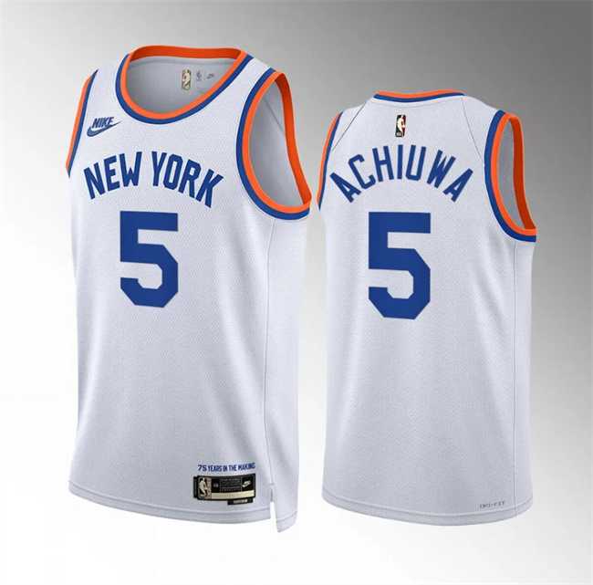 Men's New Yok Knicks #5 Precious Achiuwa White 2021-22 City Edition Stitched Basketball Jersey Dzhi